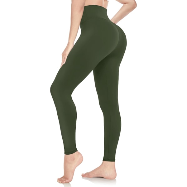 Dametøj Leggings Bløde Højtaljede Leggings med Mavekontrol Sports Træning Fitness Løbe Yoga Bukser Green L-XL