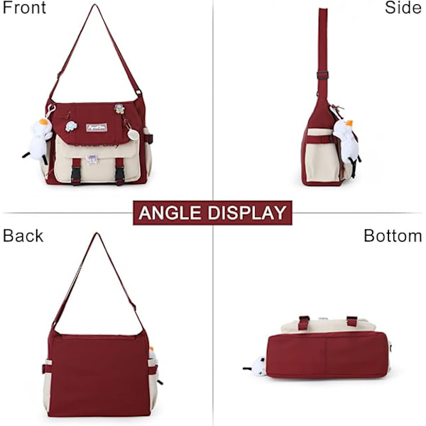 Söpö olkalaukku teinitytöille ja naisille, Kawaii-olkalaukut, Crossbody-olkalaukku pinneillä ja riipuksella Rojo