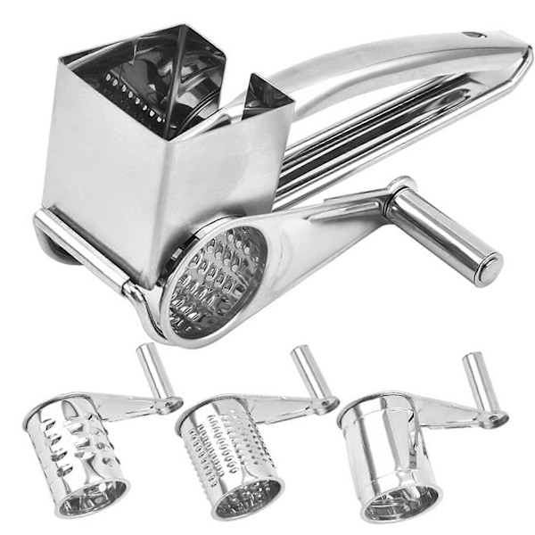 Rotary Osthyvel Osthyvel Rivjärn Skärare Rostfritt Stål med Trumblad Handvevad Handhållen Ostskärare för Kryddor Grönsaker 3 blade