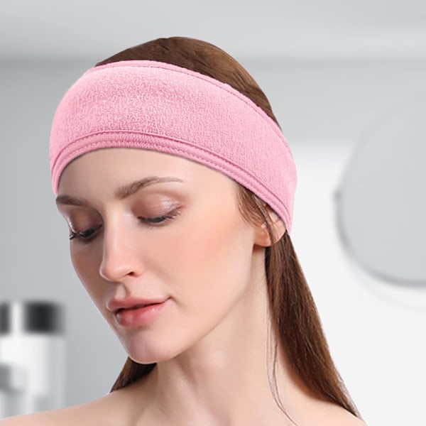 Ansiktshodeband - 2 stk Sminke Wrap Hode Dusj Sport Terry Klut Hodeband Justerbar Stretch Håndkle Med Magisk Tape Pink+Pink