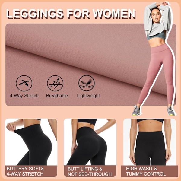 Dametøj Leggings Bløde Højtaljede Leggings med Mavekontrol Sports Træning Fitness Løbe Yoga Bukser Pink S-M