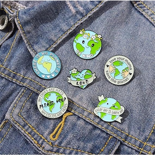 Brev Alloy Broche Kreativ 6 stk Kærlighed Jorden Lapel Pins Miljøbevidsthed Badge Emblemer Kærlighed Planeten Pins til Tøj/Rygsække Dekoration