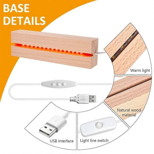 LED Træfod, LED Lysbase, USB Træbase, LED Lysfod