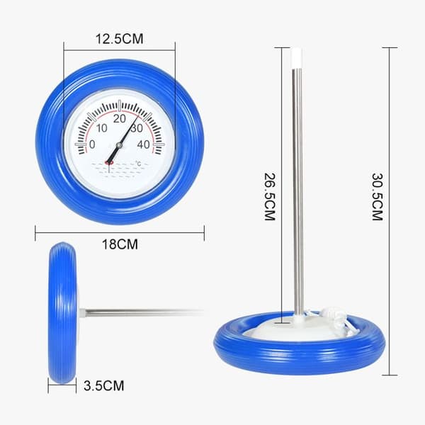 Blå termometer livräddningsring, pooltermometer med blå flytring