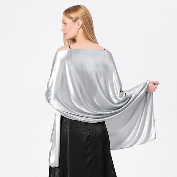 Elegant Satin Sjal til Kvinder - Fest Sjal Stort Sjal Stola Kvinders Sjal til Kjoler Skinnende Fest Sjal til Ceremoni, Bryllup A