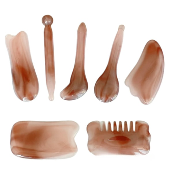7-delars Gua Sha-set, Harts Gua Sha-set för ansikte och nacksmärta pink