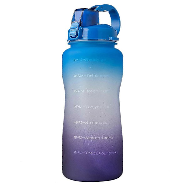 2000 ml Motiverande Vattenflaska för Utomhusbruk med Tidsmarkering och Sugrör, Läcksäker Tritan BPA-fri Sportflaska BluePurple