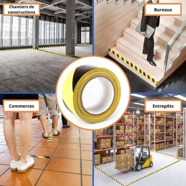 Advarselstape – 48 mm x 33 m pr. rulle – til gulvmarkering/sikkerhed – sort/gule striber – advarselstape