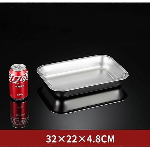 304 rustfritt stålbrett, rektangulær ren flat bunn firkantet plate, kommersiell kjøkken bakefiskplate, fortykket dampet risplate R-style L32 W22 H4.8flat bottom