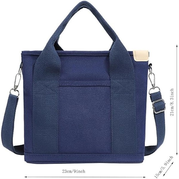 Handväska för damer, axelväska i canvas, crossbody-väska, multifunktionell shoppingväska, liten tygväska med mini-kapacitet, fritidsväska för arbete 03a-azul