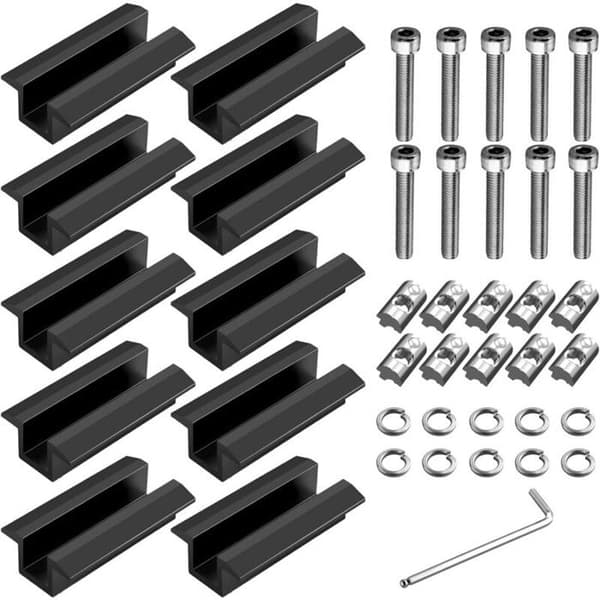 Sæt med 10 solcelleklemmer, 70 mm bredde, aluminiumsbeslag til solpaneler, til rammehøjder 30-42 mm, sort