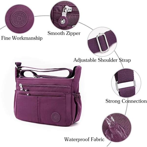 Naisten olkalaukut, crossbody-laukku, ultrakevyt puhelinlaukku, työhön, juhliin, häihin, vedenpitävä nyloninen crossbody-laukku Purple