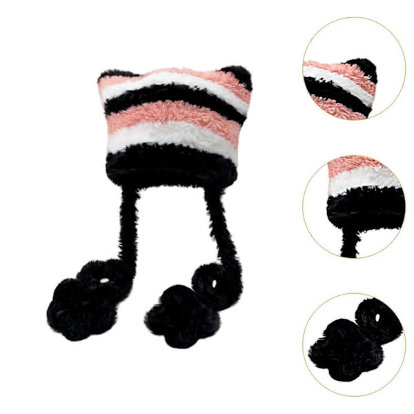 Kissakorva pipo naisille, korvasuoja, tuulenpitävä hiihtopipo, talvihattu sininen ja harmaa Pink and Black Hat Circumference 56cm to 58cm