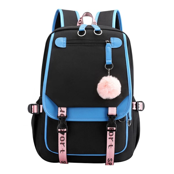 Teenage piger High School Student Rygsæk, Udendørs Dagstursrygsæk med USB-ladeport, 4# Pink Sort, 21 liter azul