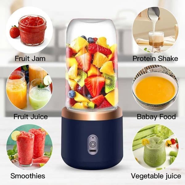 Mini bærbar blender 400ml USB 6 blader blå for juice og smoothies