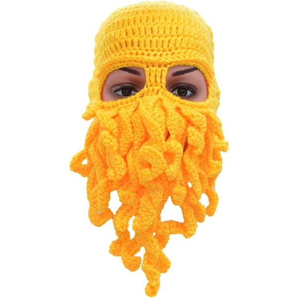 Stiligg Unisex Strikket Blekksprut Beanie Vindtett Skimaske Hatt Kappe Hold Ansiktet Varmt Yellow