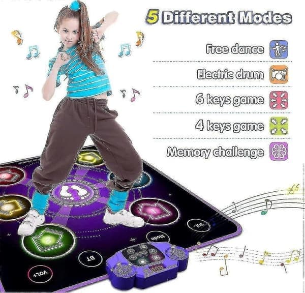 Dansematte for barn i alderen 4-8-12, lysende dansematte jule- og bursdagsgaver til 5 år gamle jenter leker alder 6-7, Bluetooth-musikk