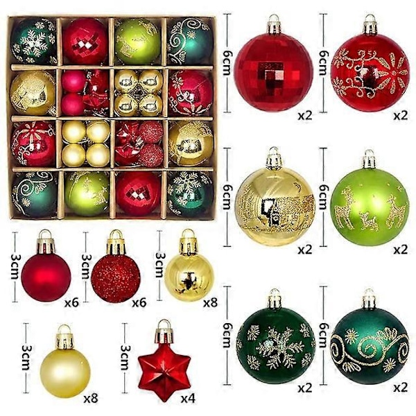 6cm Julekule Dekor Jule Treet Ball Ornament Anheng Hengende Dekor God Jul Dekor Hjem Nyttår 2024 Golden Red Green 3-6cm