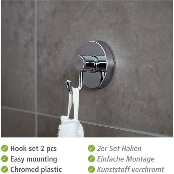 Väggkrokar - 2-pack - Förkromad ABS - Vakuummontering utan borrning - Badrum och kök - 6x6,7x5 cm
