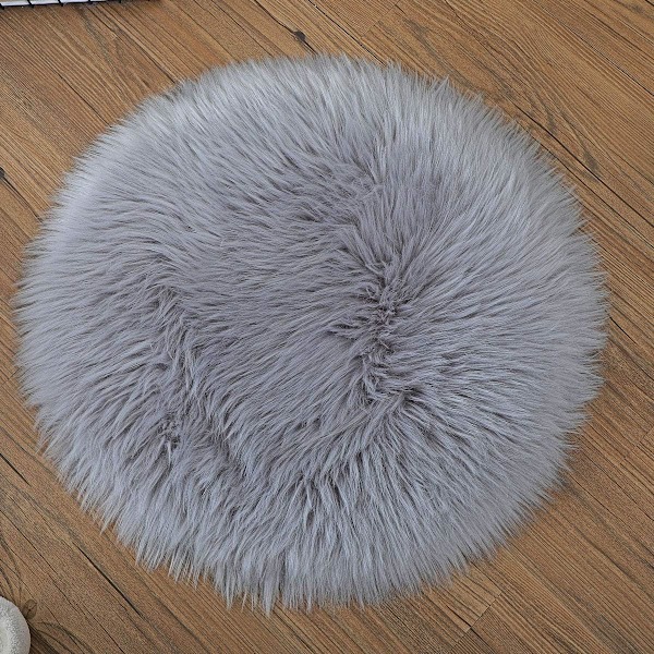 Falsk Fårskindsstil Tæppe, Falsk Fleece Stolsbetræk Sædepude Blød Fluffy Shaggy Gulvtæpper Til Soveværelse Sofa Gulv (Rund Grå, 45 x 45 cm) Round Gray 45 x 45 cm