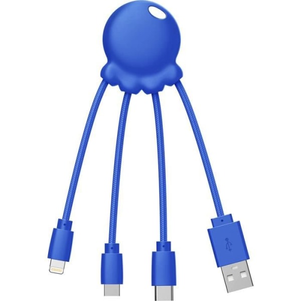 Biologiskt nedbrytbar bläckfiskkabel USB A/micro USB &amp; USB C &amp; Lightning 1m Blue Xoopar