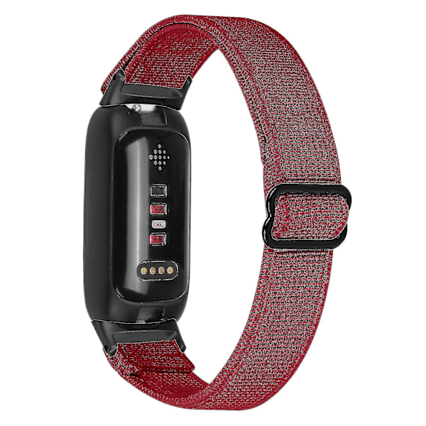 For Fitbit Inspire 3 Elastisk Nylon Flettet Klokkereim Solo Loop Erstatningsreim Med Svart Kobling - Mørkegrønn Red