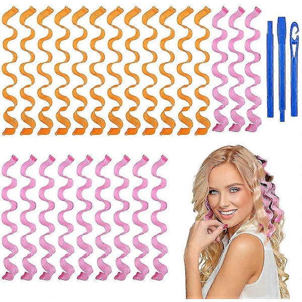 24 stk. 50 cm Hårruller for langt hår. Ingen varme spiraler. Stylingkit med kroker for kvinner og jenter.