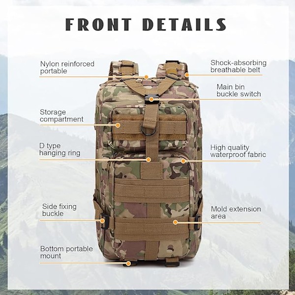 30L Vanntett Tursekk Multifunksjonell Reise Ryggsekk Trekking Utendørs Sykling Klatring Ryggsekk Camuflaje Color 01