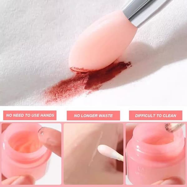 Silikone læbebørste - 4, lyserød, mini dobbeltsidet - læbepomadeapplikator - til bærbar makeup