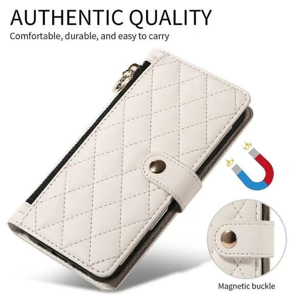 Plånboksfodral med remmar för Samsung Galaxy A36 5G, Rombmönstrat ställbart mobilfodral-lingling White