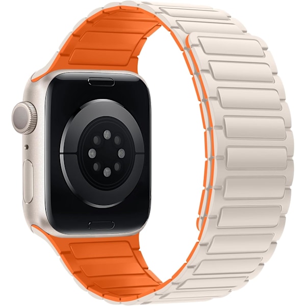 Magnetiske klokkestropper kompatible med Apple Watch-stropp, myk silikonerstatningsstropp designet for iWatch Starlight Orange 42/44/45/49mm