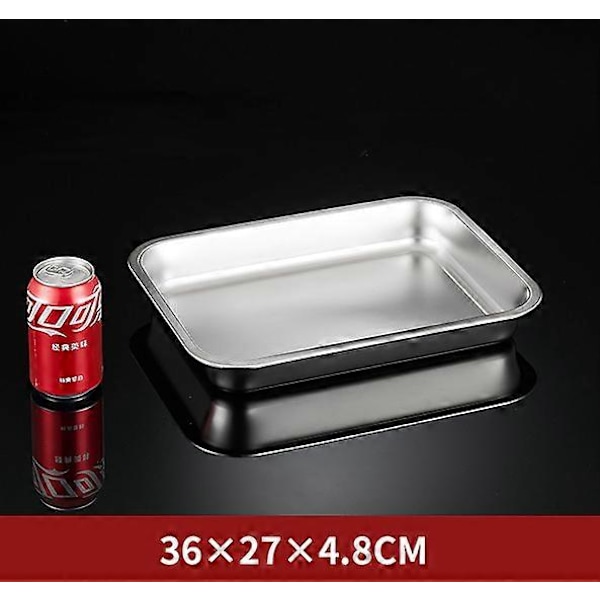 304 bricka i rostfritt stål, rektangulär ren platt botten fyrkantig plåt, kommersiellt kök bakplåt, förtjockad ångad risplåt T-style L36 W27 H4.8flat bottom