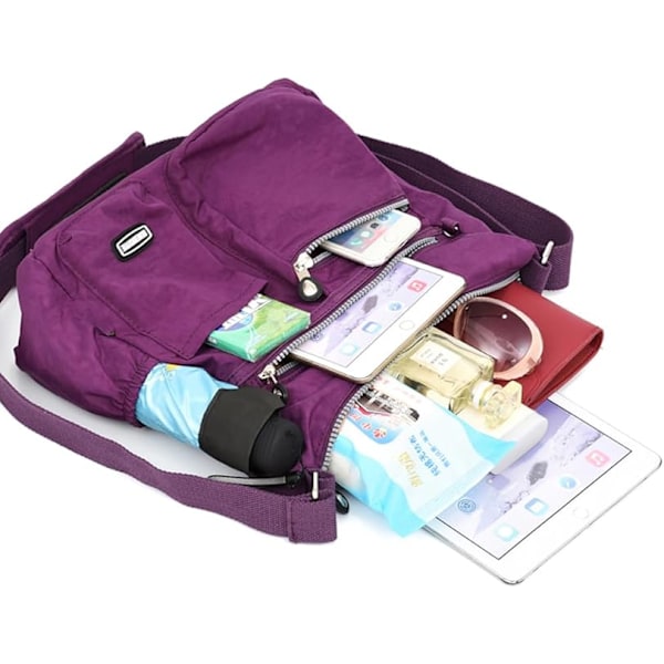 Stor Crossbody-väska för Kvinnor Mode Vattentät Nylon Axelväska Casual Multi-ficka Crossbody-väska Blue