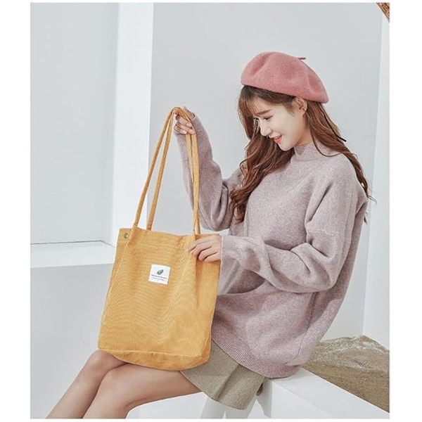 Canvas Håndvesker for Kvinner, Casual Canvas Crossbody Veske med Glidelås, Dobbel Skulderstropp, Canvas Vesker for Shopping, Arbeid og Reise Djb02-amarillo