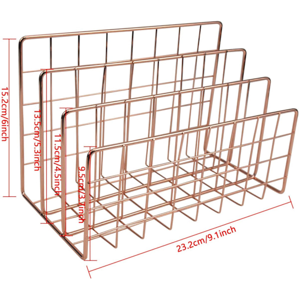 Metal Magasinholder til Skrivebord, Filholder med 3 Rum, Jerntråd Opbevaringsreol, Filorganisator, Multifunktionel Brevfil, Bogopbevaringskurv Rose Gold