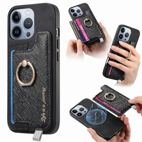 B5 For iPhone 16 Pro Max Etui 2-i-1 Magnetisk Avtakbar Kortlomme Lær+TPU Telefondeksel - Svart Black