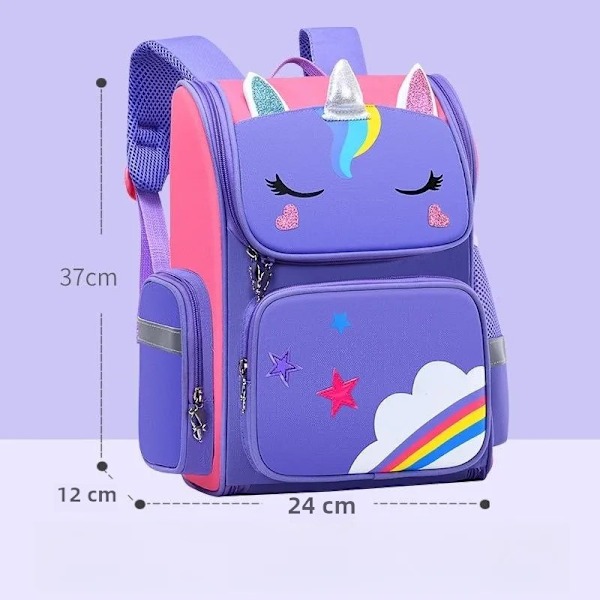 Preppy Stil Enhjørning Skoletaske til Piger, Stor Kapacitet, Vandtæt, Nylon Materiale med Polyester Syninger purple