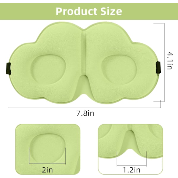 Siden Sovmask, Mörkläggningsögonmask, Söt Moln Ögonmask för Kvinnor Män Barn med Justerbar Rem, 3D Ultra Mjuk Bekväm Ögonmask Green