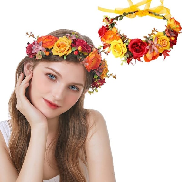 Women Flower Headband Wreath Crown - Floral Wedding Garland Wedding Festivals Maternity Floral Crown Garland