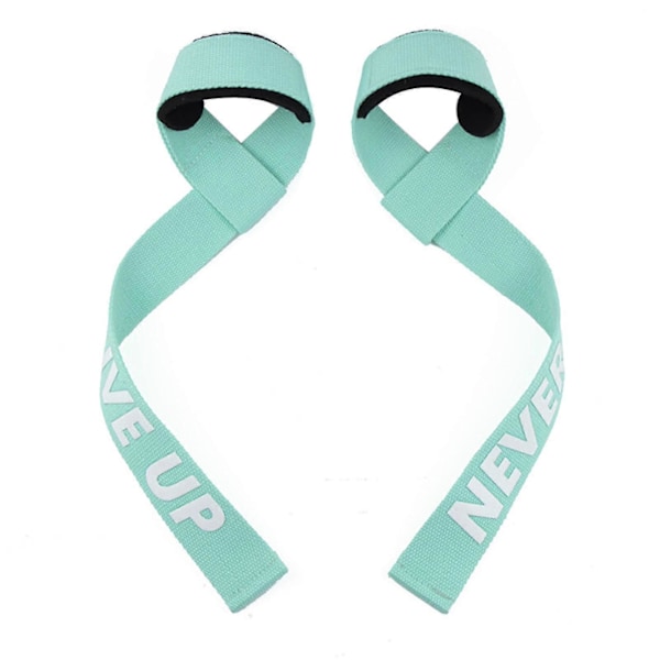 Viktlyftningsremmar Vadderade Handledsstyrka Träningsstöd Marklyftsremmar För Män Cyan NEVER GIVE UP 2pcs