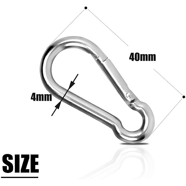 10 stk. Karabinkroker, Karabinkroker i 316 rustfritt stål, små karabinkroker nøkkelringklips for utendørs, fotturer, kroker for løftehjelpemidler og håndtak 4*40mm