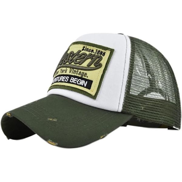 Vintage Broderad Halv Mesh Baseballkeps, Tvättad Denim, Bomulls Truckerkeps, Justerbar, Unisex Verde