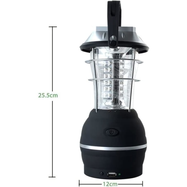 IC Solarlykt, Ultralys LED Campinglykt, 2 Justerbare Lysmoduser, 5 Lademetoder, med Håndsveivdynamo, Lang