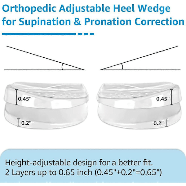 2/3 Lager Justerbar Ortopedisk Hälkil för Supination & Överpronation Korrigering Mediala & Laterala Hälkilinlägg för Knäsmärta, Kobenta S 9.5x5.5cm 2 Layer