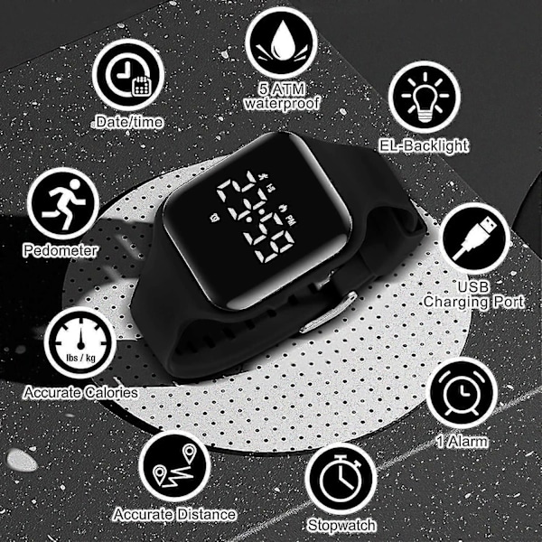 Barnklocka, Digital Klocka Kompatibel Med Pojkar Flickor, Sportklocka Med Fitness Tracker, Väckarklocka, Stoppur, Ingen App Och Vattentät, Klocka Kompatibel 05-Black-E