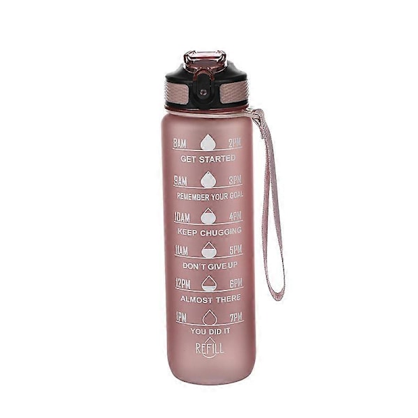 1 litran motivoiva urheilujuomapullo pillillä, tiivis, BPA-vapaa muovinen juomapullo 1l, suunniteltu tytöille ja pojille juoksuun ja pyöräilyyn pink