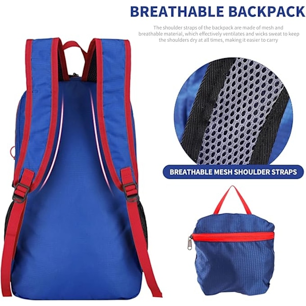 20L Sammenleggbar Ryggsekk Ultralett Bærbar Ryggsekk Lett Sammenleggbare Ryggsekker Vanntett Multifunksjonell Ultralett Sammenleggbar Ryggsekk Camping Blue