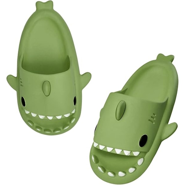 Hajtofflor för pojkar och flickor, Shark Flip Flops för män och kvinnor, Shark Slippers, Bekväma halkfria pool-hajsandaler med tjock sula för sommaren Dark green 40/41