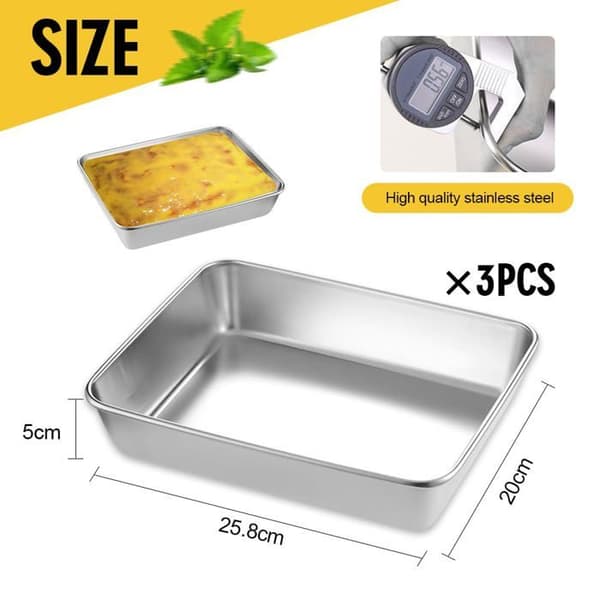 3 ugnsformar i rostfritt stål 25,8x20x5CM - Rektangulära - Ugn