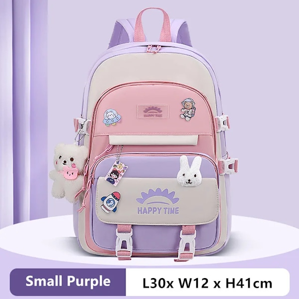 Söpö korealainen koulureppu tytöille, Kawaii vaaleanpunainen ja violetti koululaukku kirjastoon ja alakouluun, lahja opiskelijoille ja lapsille A